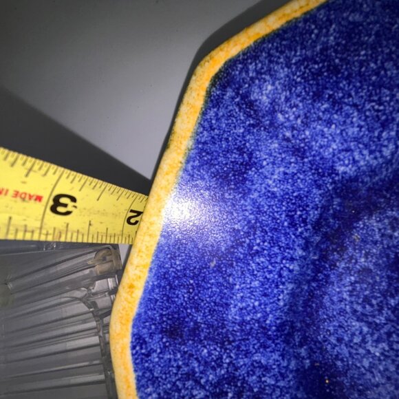 Benlloch Espana, Spain 14" Blue Platter with Yellow Leaves Signed Studio Pottery - Picture 16 of 16